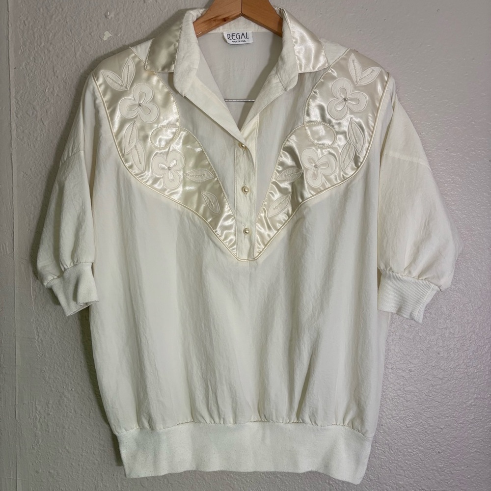 Regal Vintage Short Sleeve Yoked Blouse & Dress Set Size Medium Ivory Cream 2pc